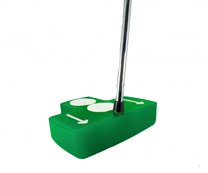 The Freedom Putter (green) facing front. Great for face-on putting, which is also known as side-saddle putting or straight-forward putting.