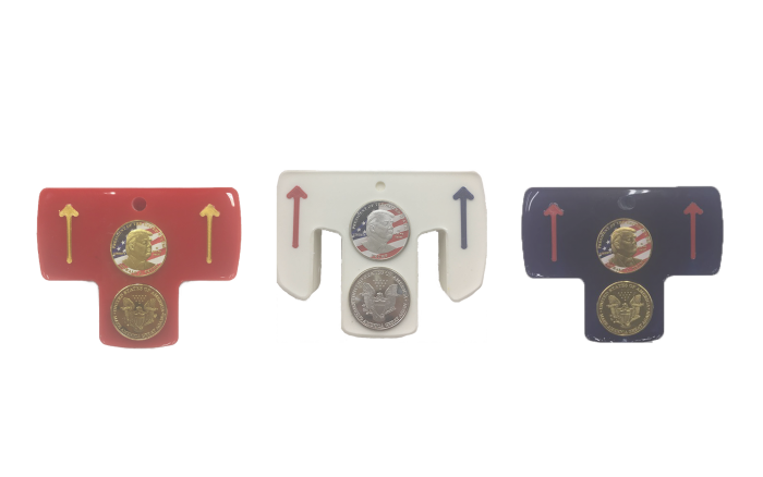 The Presidential Putter (red, white, and blue) from a top view. Great for face-on putting, which is also known as side-saddle putting or straight-forward putting.