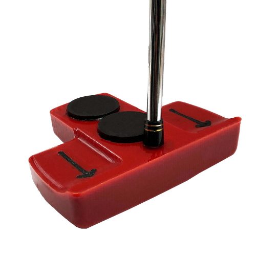 The Majestic Putter (red) from a front view. Great for face-on putting, which is also known as side-saddle putting or straight-forward putting.